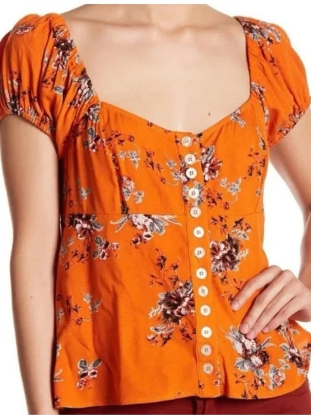 Free People Close to You‎ Floral Puff-Sleeve Top - Medium